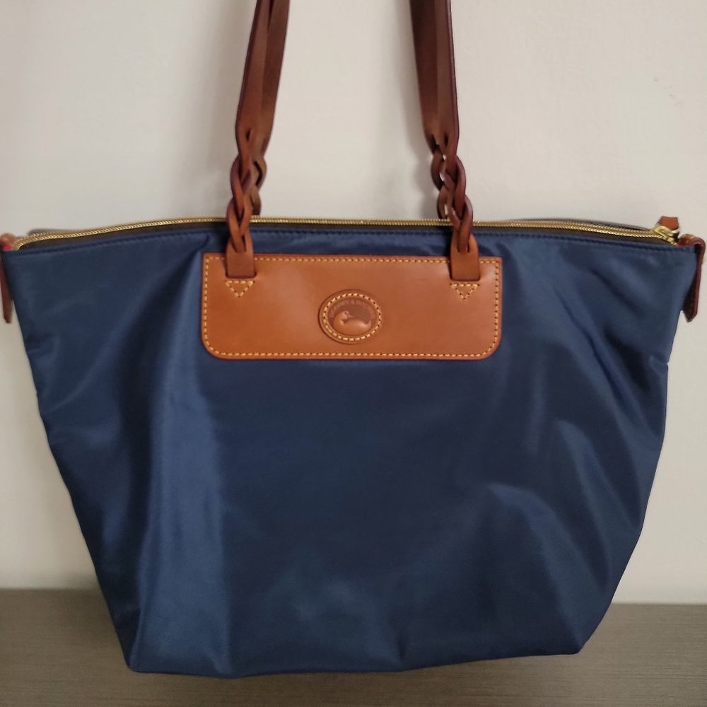 Dooney & Bourke Nylon Shopper Tote Braided Handles Blue Small New